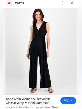 Anne Klein Black Sleeveless Wrap V-Neck Wide-Leg Jumpsuit